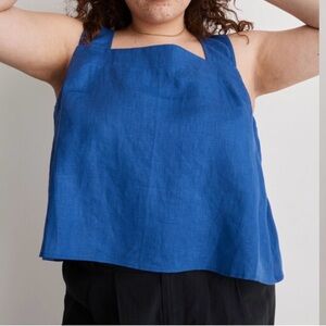 Madewell Blue Linen Crossback Tank Top